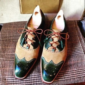 Luxury Beige Green Suede Leather Brogue Shoes for Men Fashion Shoes