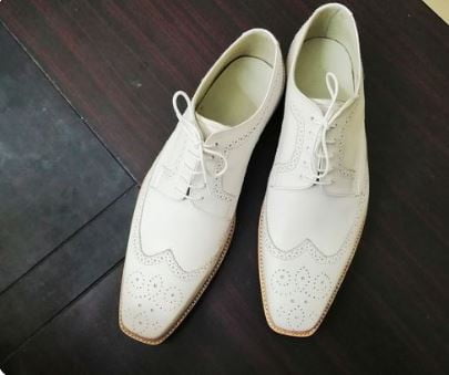 Oxford White Leather Brogue Toe Dress Shoes for Men Fashion Shoes