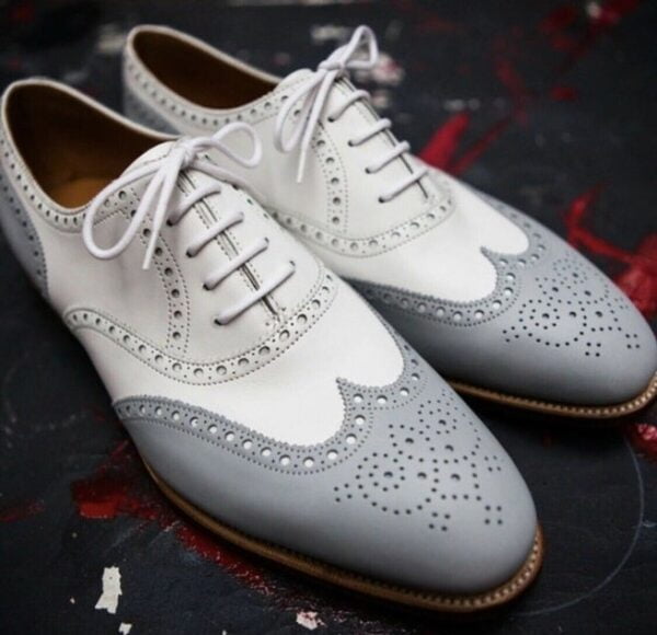 Oxford White and Gray Wingtips Brogue Shoes for Mens Dress Shoes