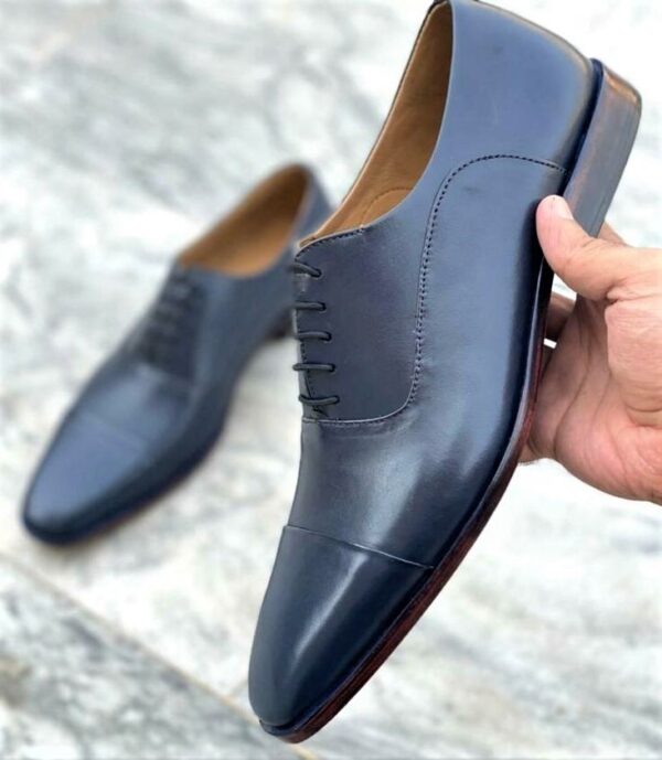 Oxford Navy Blue Dress Shoes for Men Cap Toe Shoes
