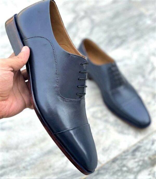 Oxford Navy Blue Dress Shoes for Men Cap Toe Shoes