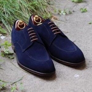 Oxford Navy Leather Suede Derby Shoes for Men Navy Blue Dress Shoes