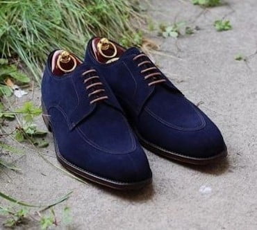 Oxford Navy Leather Suede Derby Shoes for Men Navy Blue Dress Shoes