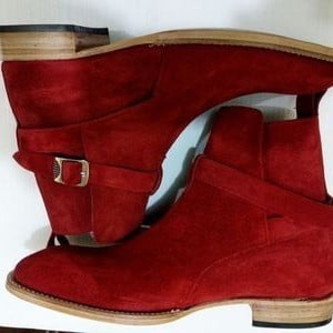 Red Suede Jodhpur Boots for Men High Ankle Leather Boots