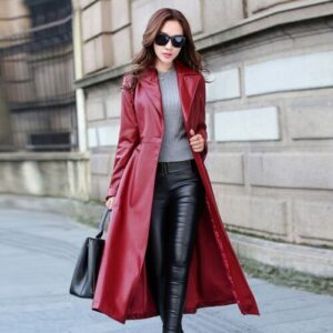Red Trench Coat Women High Fashion Winter Long Coat