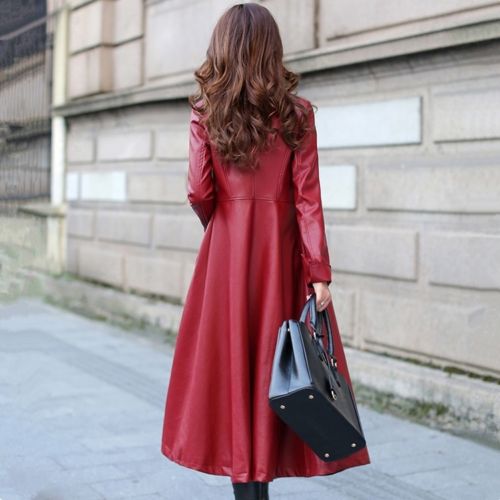 Red Trench Coat Women High Fashion Winter Long Coat