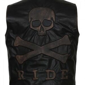 Skull Leather Vest for Men Bikers Black Leather Vest
