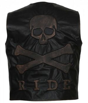 Skull Leather Vest for Men Bikers Black Leather Vest