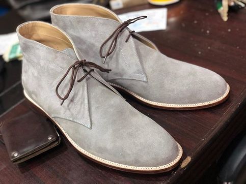 Smoky Gray Suede Leather Chukka Boots for Men