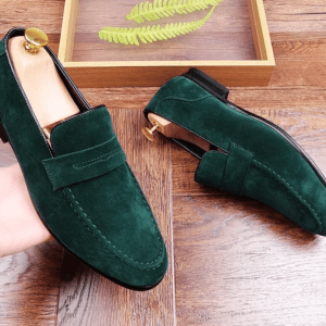 Green Suede Penny Loafer Slip on Shoes for Men Casual Shoes