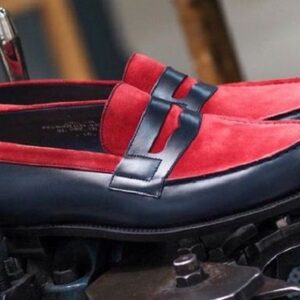 Red Suede Penny Loafer for Men Red and Blue Fashion Shoes