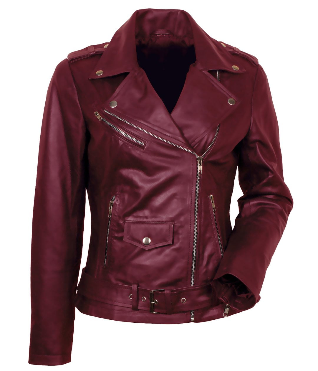 Stylish Street Fashion Burgundy Leather Bikers Jacket for Women