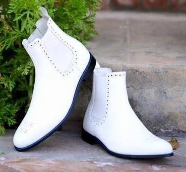White Chelsea Boots for Men Slip on Leather Boots