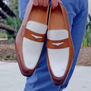 White and Brown Penny Loafer for Men Dress Shoes