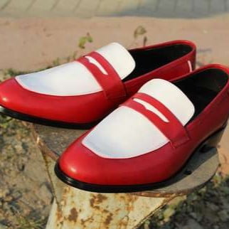 White and Red Penny Loafer for Men Dress Shoes