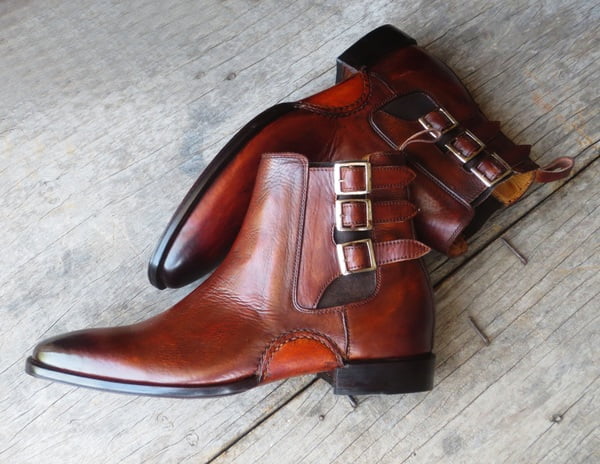 brown monk strap boots