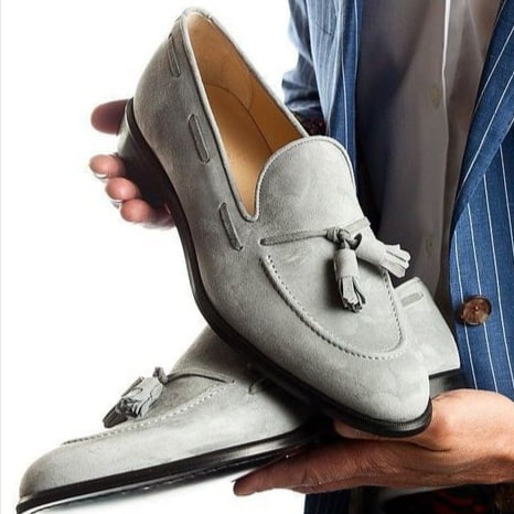 Gray Suede Tassel Loafers Slip on Shoes for Men Casual Shoes