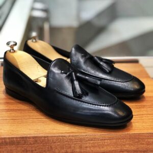 Men Black Tassel Loafer Handmade Leather Dress Shoes