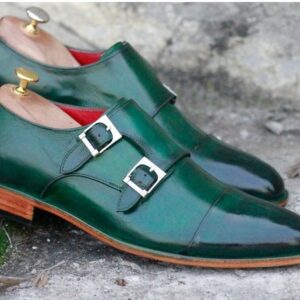 Luxury Green Double Monk Shoes for Mens Business Casual Shoes