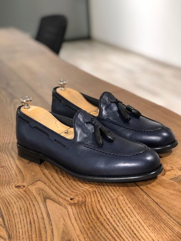Men Blue Tassel Loafer Handmade Leather Dress Shoes
