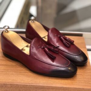 Men Burgundy Tassel Loafer Handmade Leather Dress Shoes