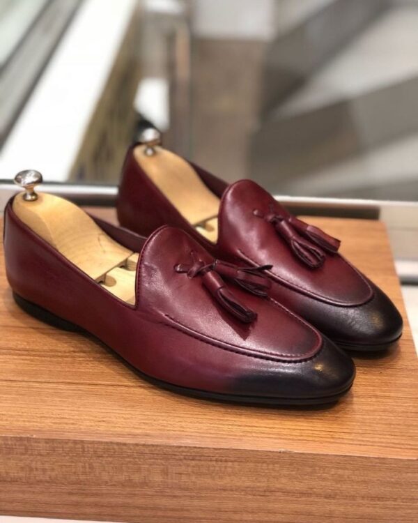 Men Burgundy Tassel Loafer Handmade Leather Dress Shoes