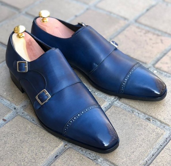 Blue Double Monk Shoes for Men