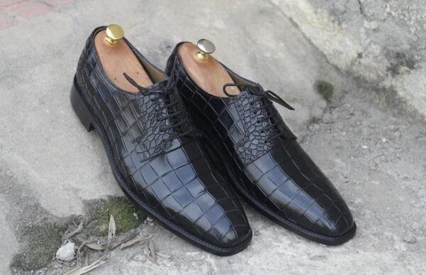 Oxford Black Alligator Texture Shoes for Men Black Dress Shoes