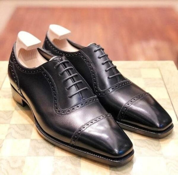 Oxford Black Dress Shoes for Men Cap Toe Black Shoes