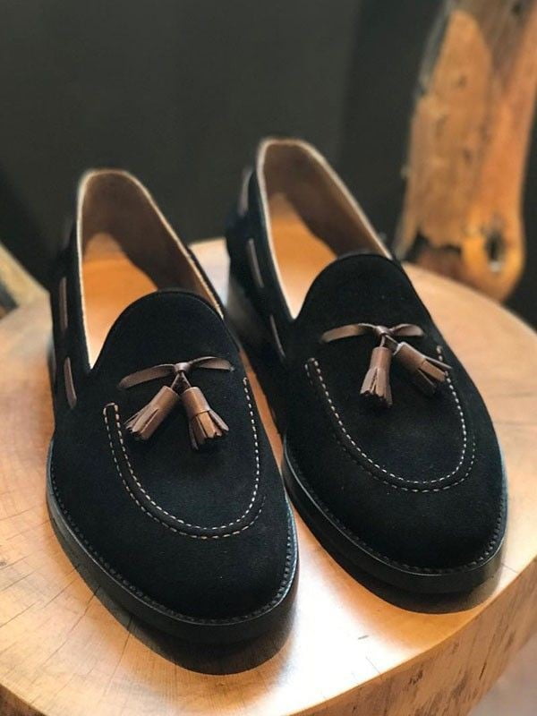 Black Suede Tassel Loafer Slip on Shoes for Men Casual Shoes
