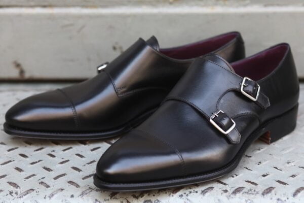 Stylish Men Black Leather Double Monk Strap Dress Shoes