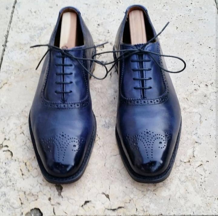 Stylish Navy Blue Dress Shoes for Men Fashion Brogue Shoes
