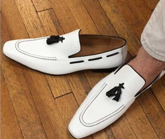 White Leather Tassel Loafer Slip on Shoes for Mens Fashion Shoes