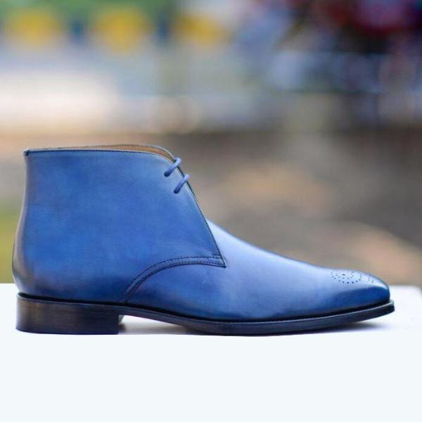 Blue Dress Boots for Men Lace Up Navy Blue Chukka Boots