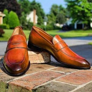 Brown Leather Penny Loafer for Men Brown Dress Shoes