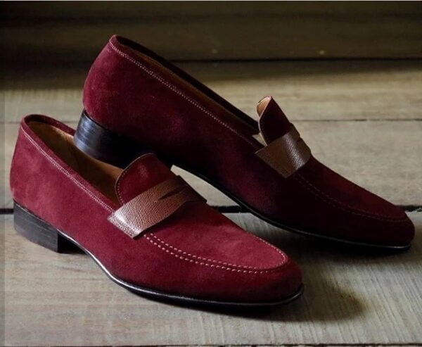 Burgundy Suede Penny Loafer for Men Burgundy Fashion Shoes