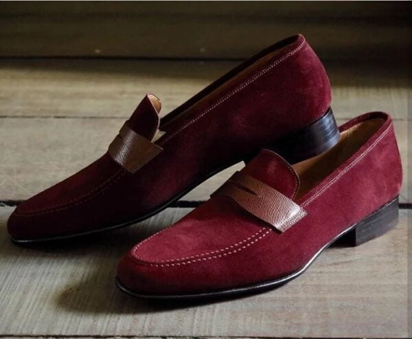 Burgundy Suede Penny Loafer for Men Burgundy Fashion Shoes
