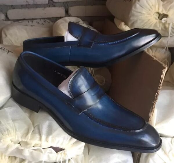 Navy Blue Penny Loafer for Men Blue Dress Shoes