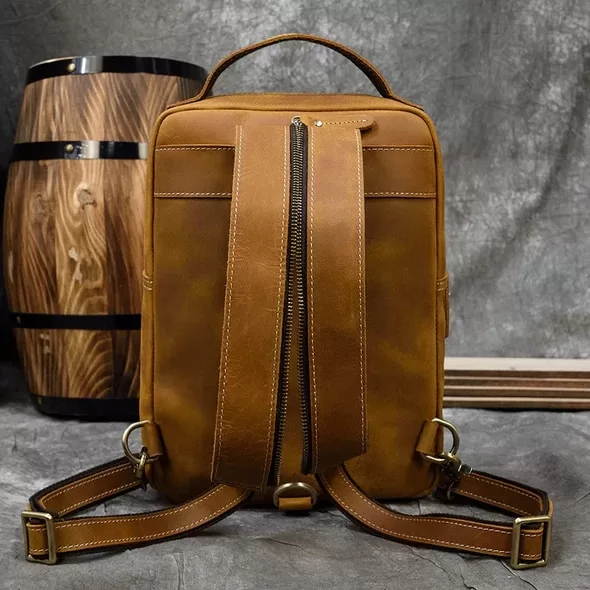 Brown Backpack Shoulder Bag Cowhide Travel Bag