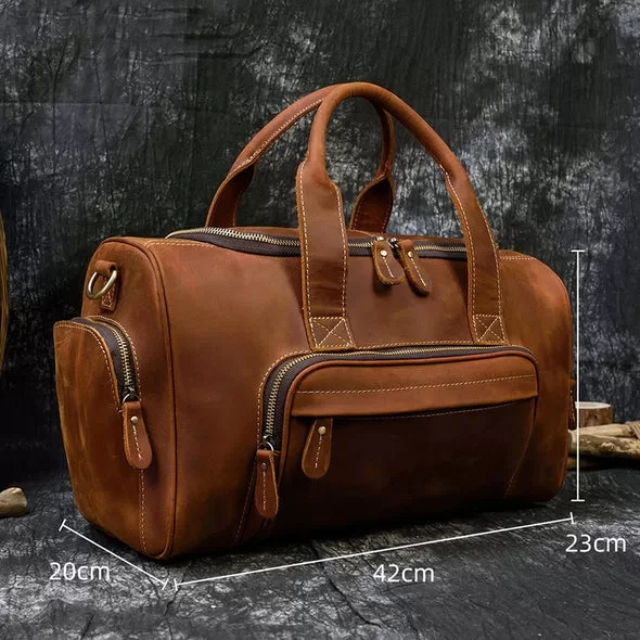 Brown Duffel Bag Crazy Horse Leather Travel Bag