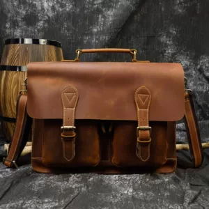 Brown Laptop Messenger Bag Crazy Horse Leather Briefcase
