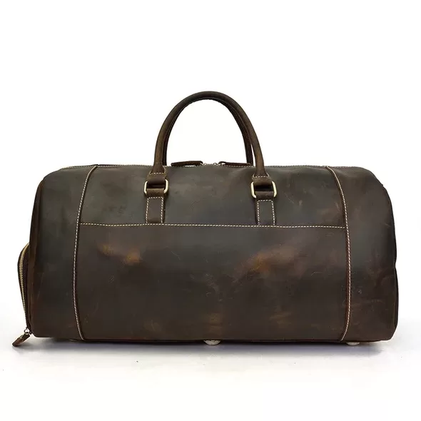 Dark Brown Duffel Bag Crazy Horse Leather Travel Bag