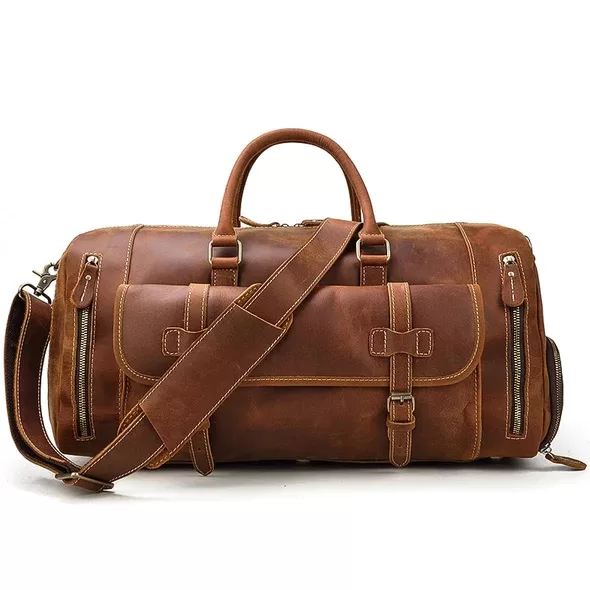 Tan Brown Duffel Bag Crazy Horse Leather Travel Bag