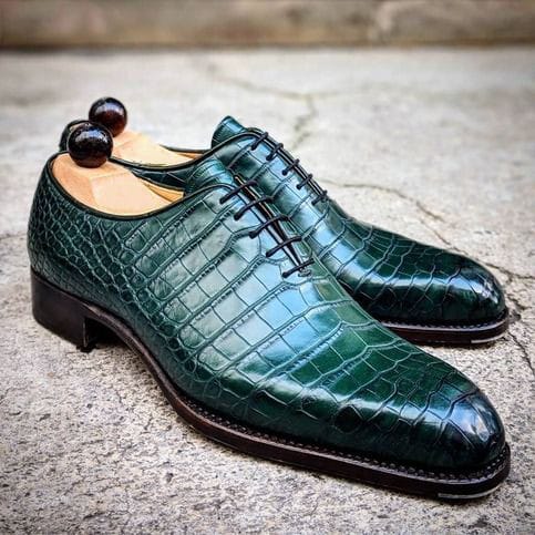 Oxford Green Alligator Texture Shoes for Men Dress Shoes