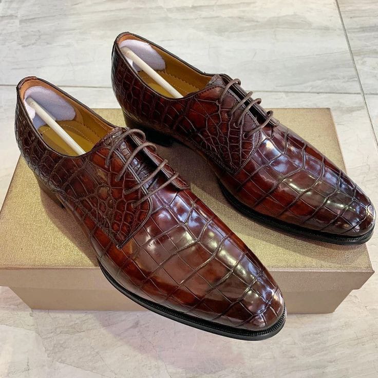 Brown Alligator Derby Shoes for Men's Dress Shoes
