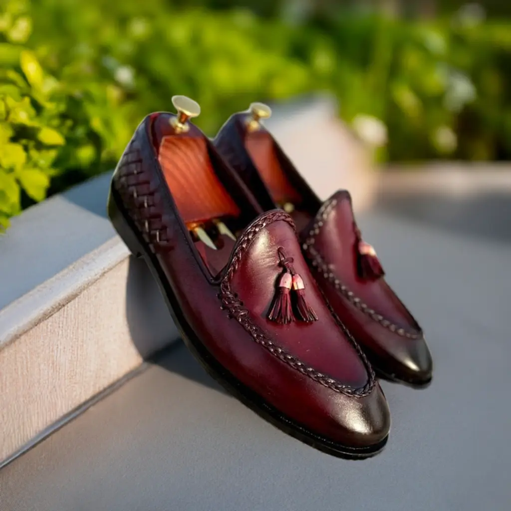 Mens-Burgundy-Buckle-Loafers-  display picture 2
